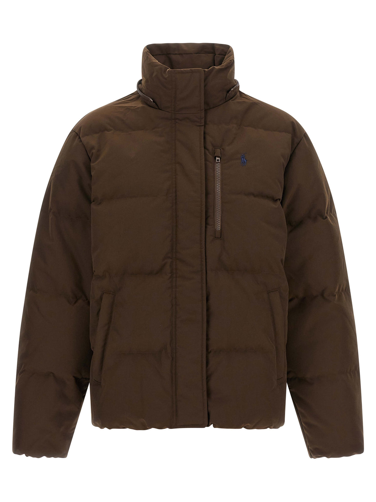 Brown Polyester Full-Length Jacket