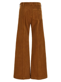 Brown Cotton Flared Pants