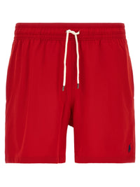 Red Polyester Swim Shorts